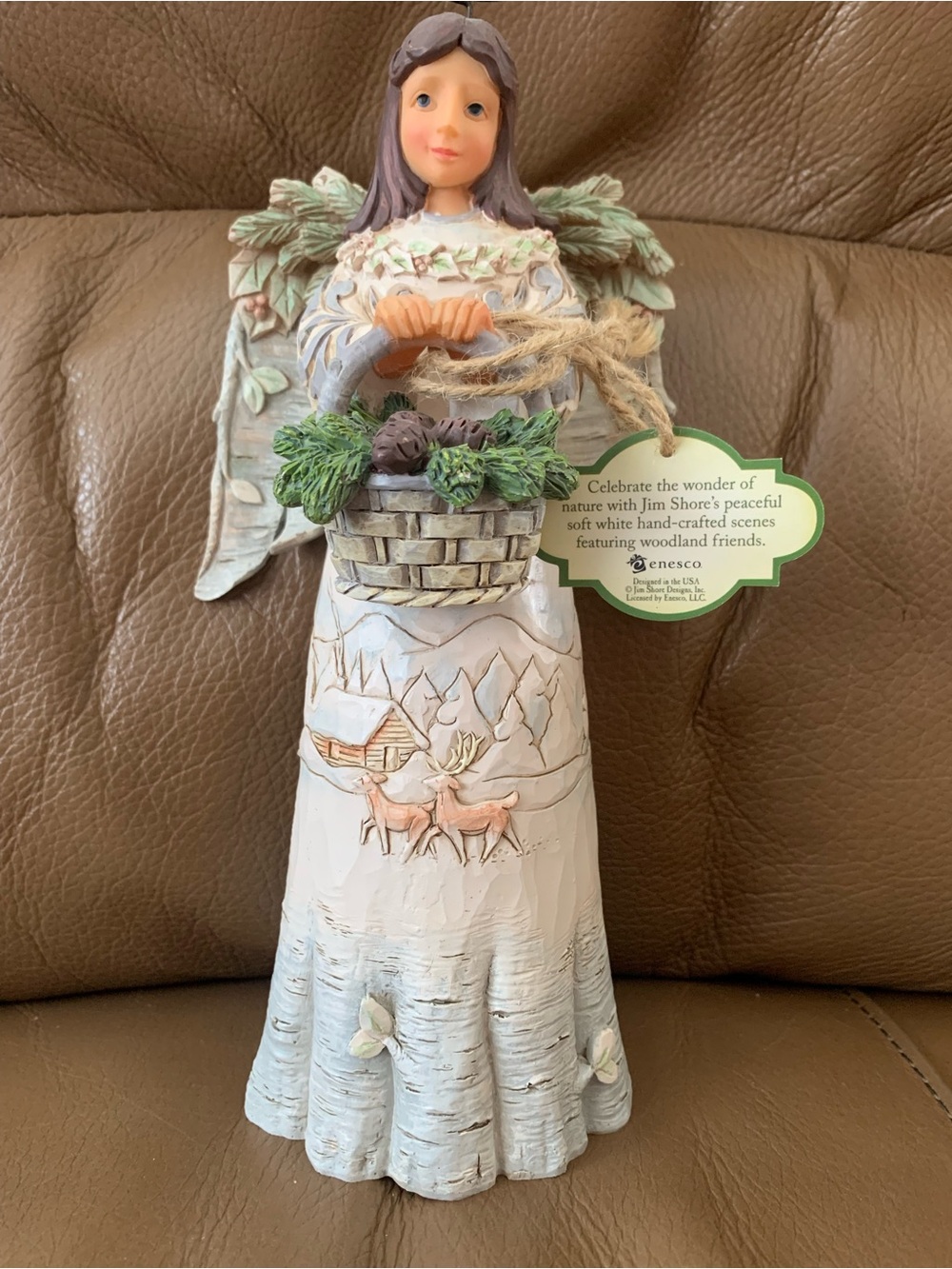 Jim Shore Hand-Painted Woodland Angel Figurine - White, Green, Brown